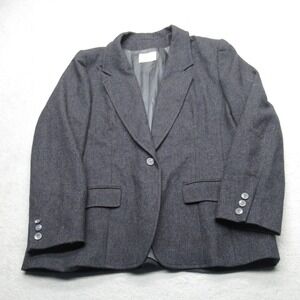 Pendleton Wool Blazer Womens‎ 14 Gray Single Button Ventless Made In USA VTG 70s